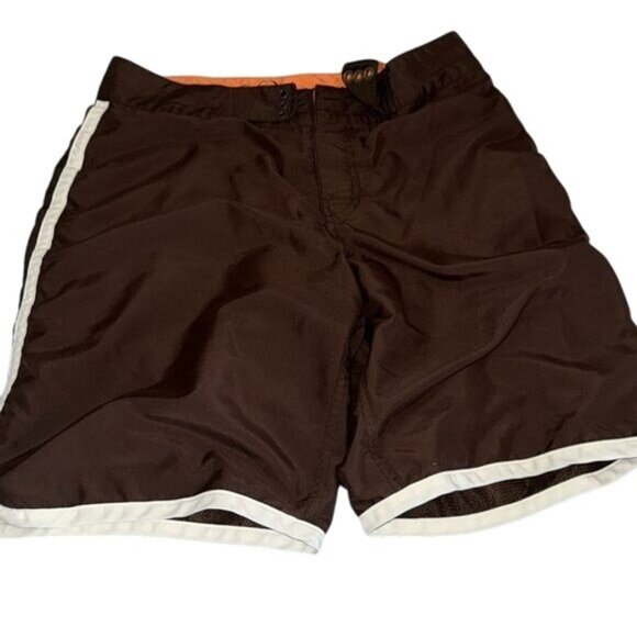 Old Navy Mens Brown Board Shorts With White Stripes Size M - Picture 1 of 6